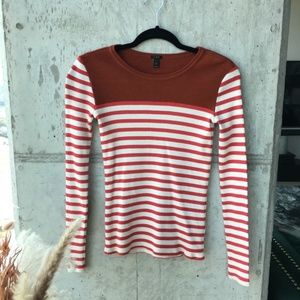 J. Crew Red Placed Striped Long Sleeve Ribbed Fitted Top XXS